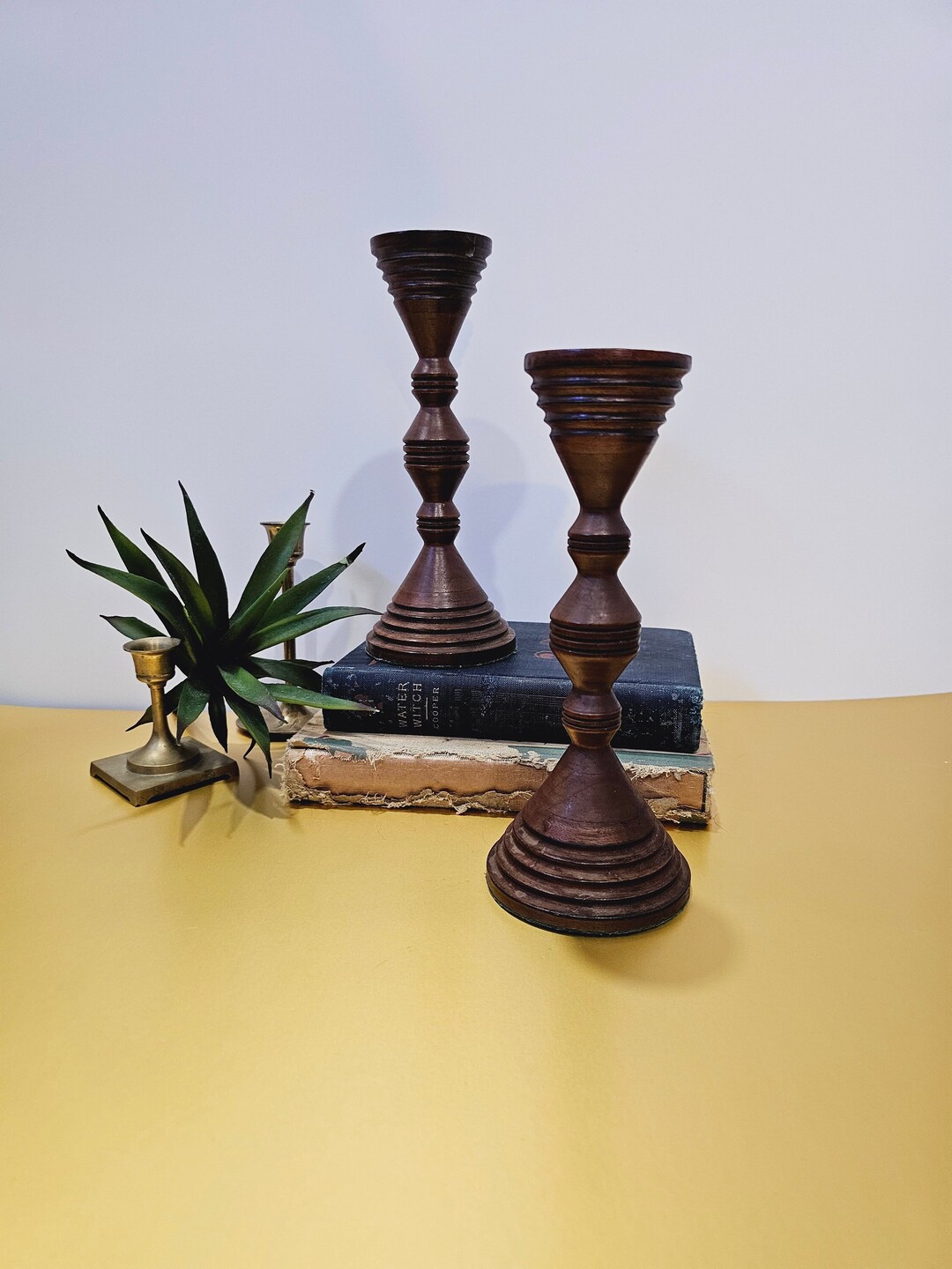 Vintage Pair Hand Turned Wood Candlestick Holders Mahogany - Etsy