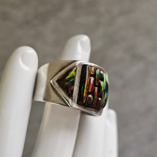 Sterling silver Canadian Ammolite Ring Men's Ammolite Jewelry Korite