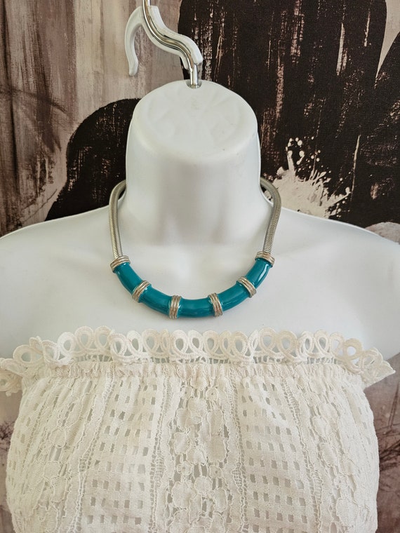 Vintage MIMI Di N Silver Turquoise Necklace Bib -… - image 7