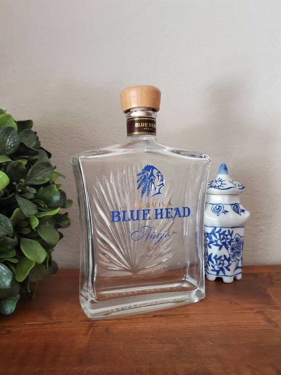 Blue HEAD Tequila Bottle Barware Decanter Glass Decanter Etsy