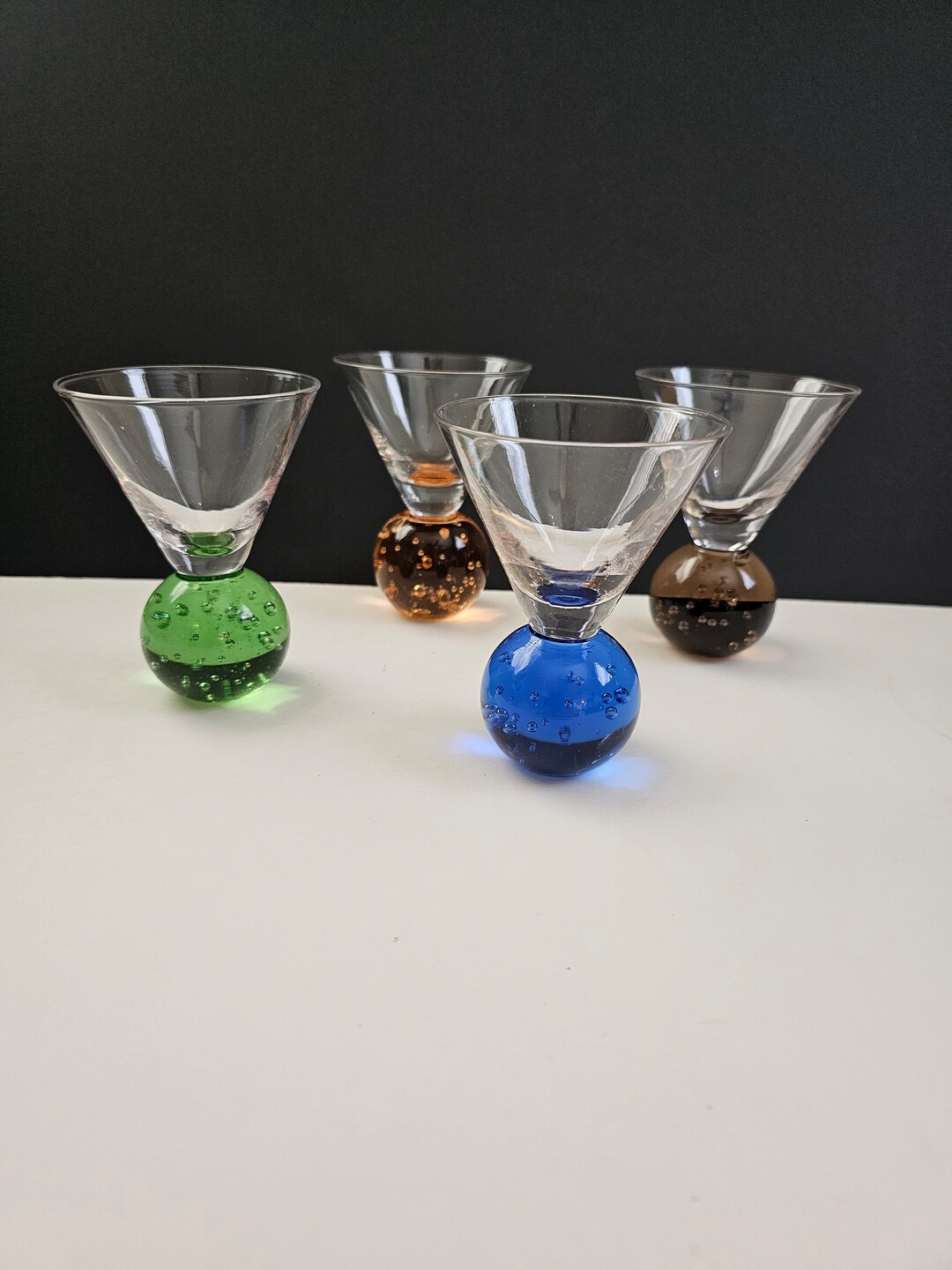 Vintage Bubble Glass Martini Glasses Colored Bubble Glass Etsy