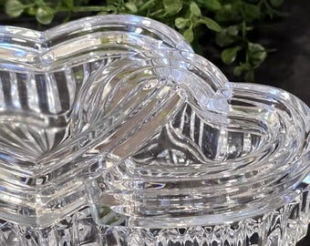 Vintage Crystal Double Heart Trinket Holder - Crystal Heart Jewelry Box lidded