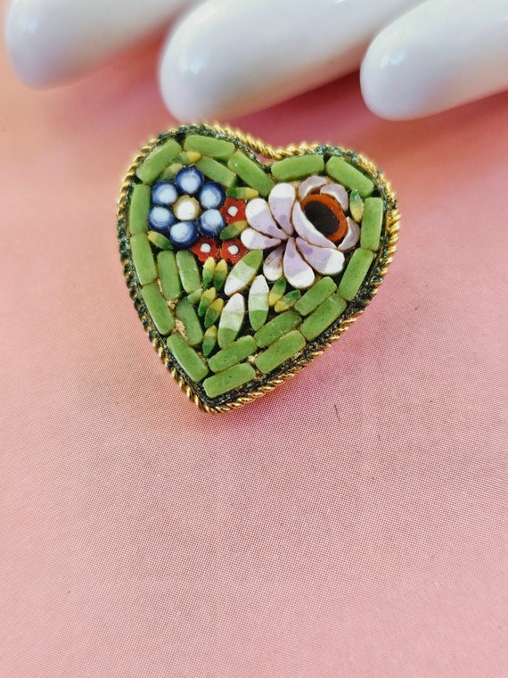 Mosaic Italian Brooch Heart Design - Italy Jewelry