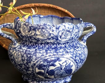 Vintage Bombay Blue and White Chinoiserie Jardiniere Planter