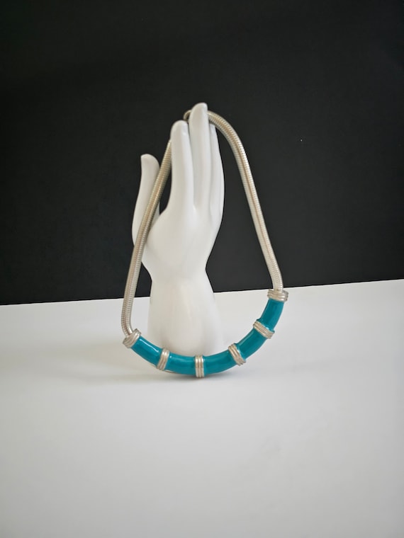 Vintage MIMI Di N Silver Turquoise Necklace Bib -… - image 1