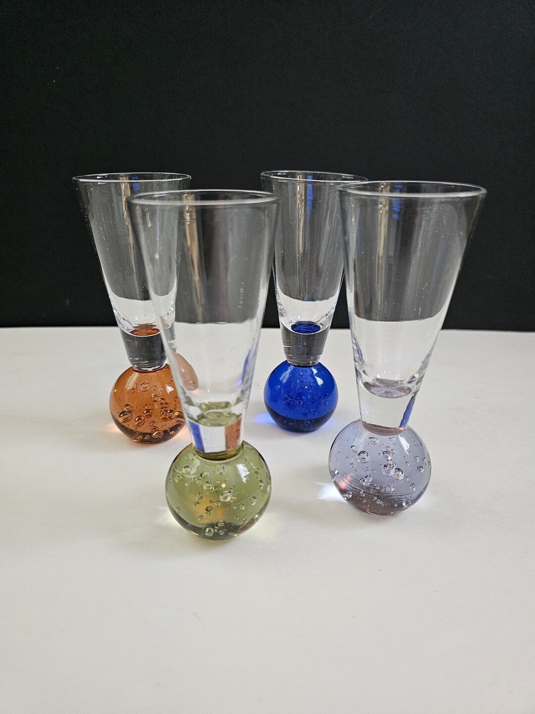 Vintage Set Bubble Glass Shot Glasses Barware Colored Bubble Glass