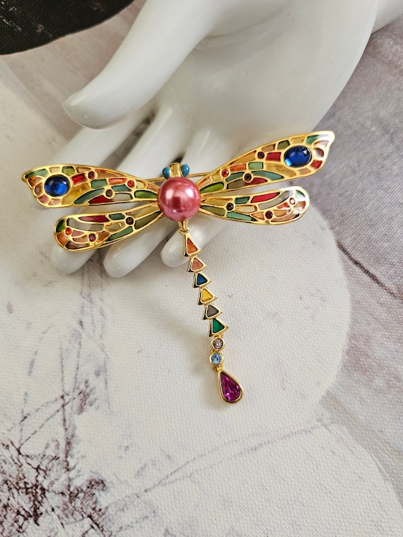 Joan Rivers Dragonfly Brooch Plique A JOUR - Large