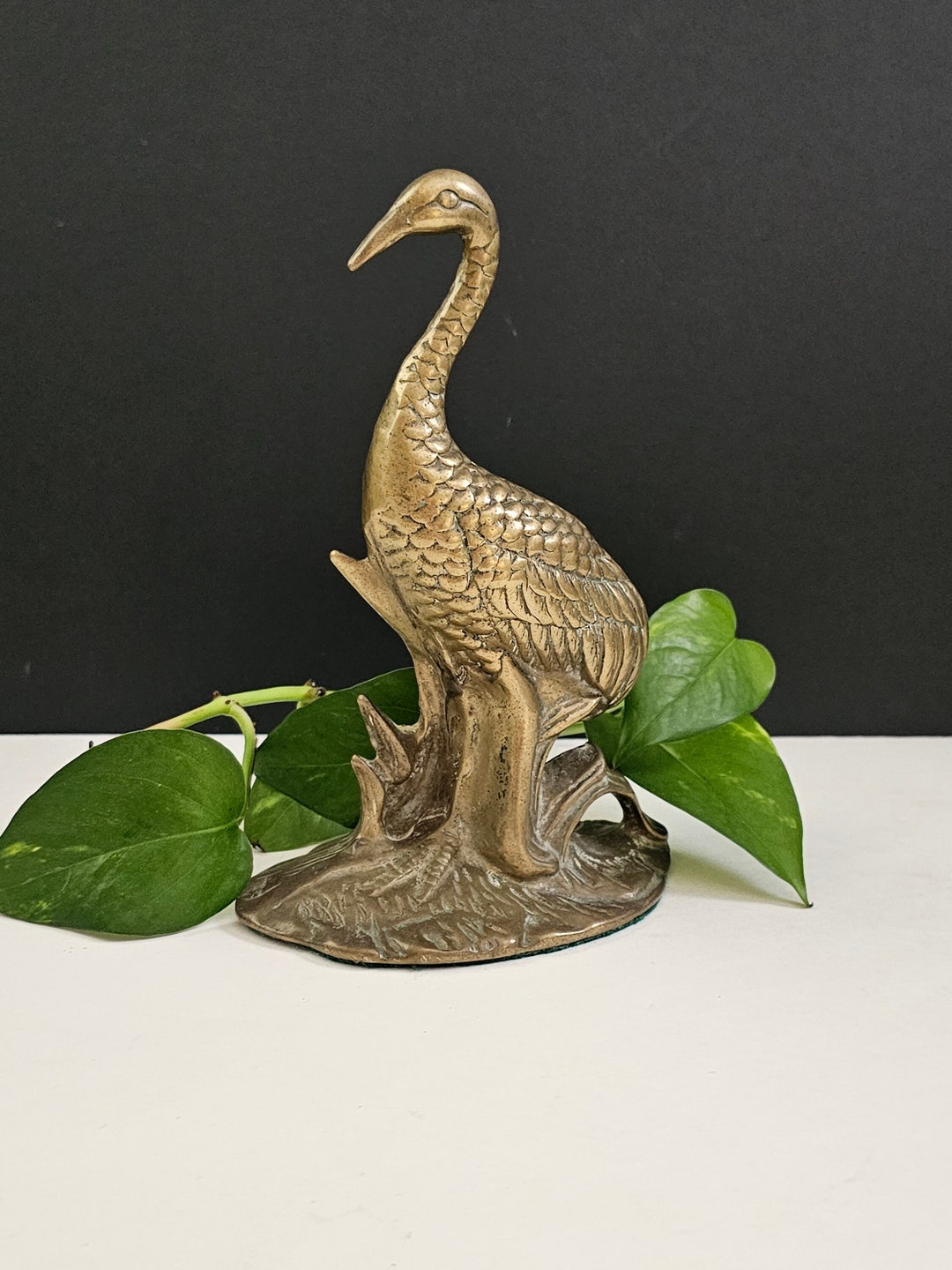 Vintage Brass Crane Figurine Brass Birds Brass Crane Statue Etsy