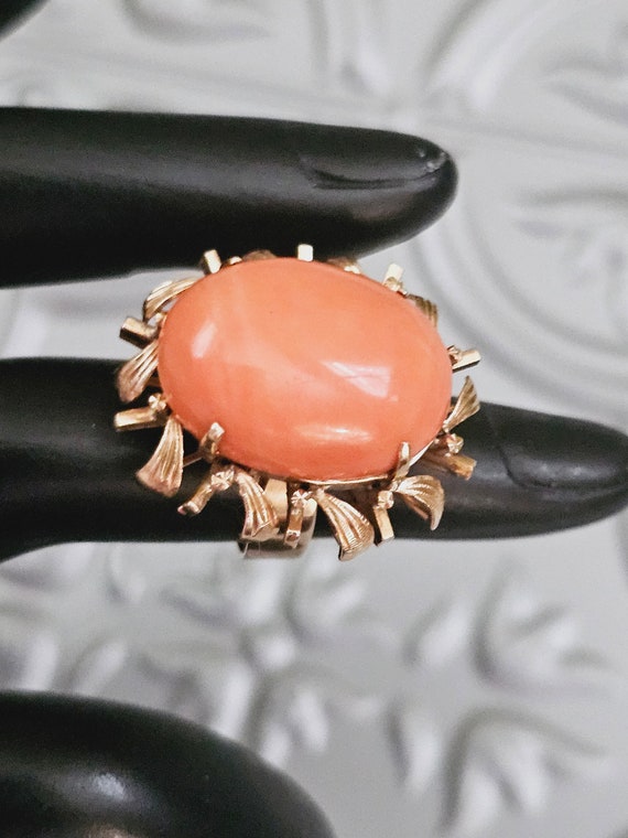 Vintage 14k Gold Coral Ring Large - 14k Yellow Gol