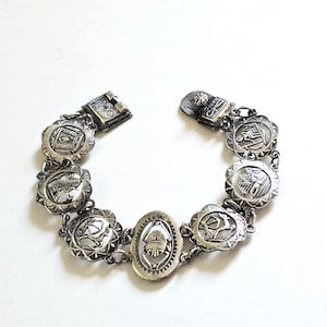 Vintage Art Deco Egyptian Revival Sterling Bracelet -  Egyptian Scarab Beetle Pharaoh Panel Bracelet