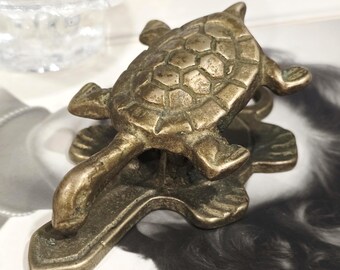 Vintage brass turtle paperclip - Brass Note holder