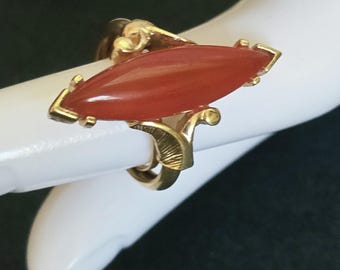 Vintage Avon 70's Ring Earthstone Cocktail - Avon Jewelry Gold Ring