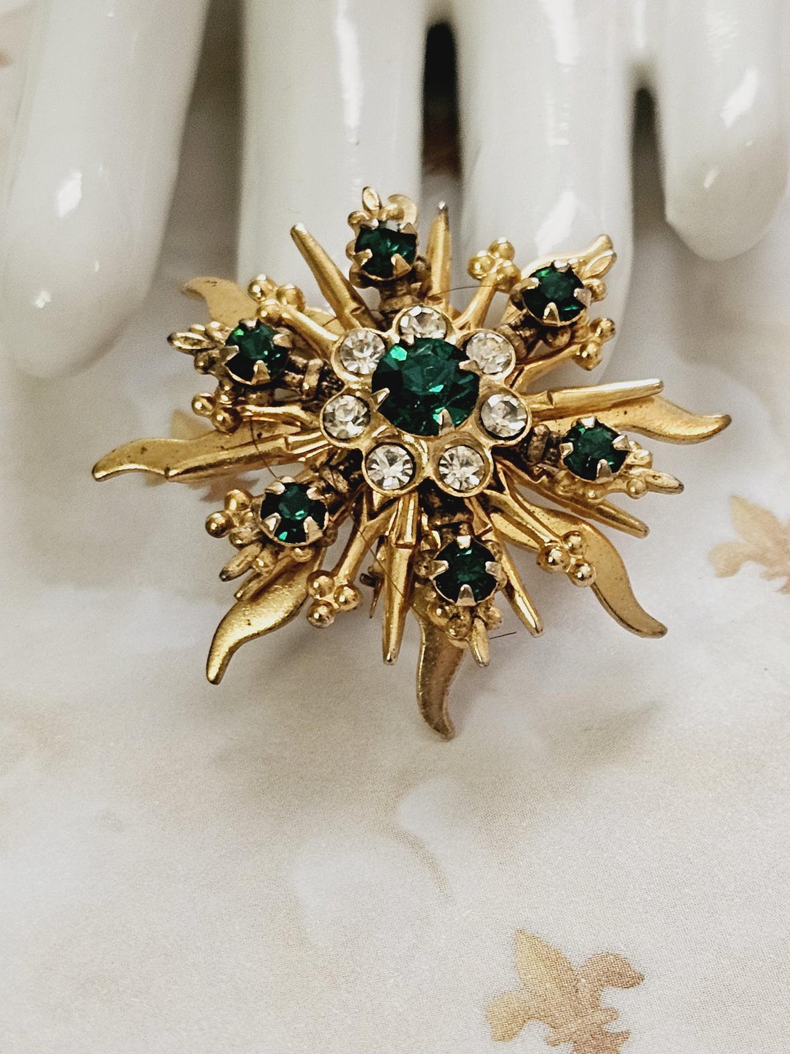 Vintage Mid Century Atomic Starburst Brooch Gold Rhinestones - 1950's ...