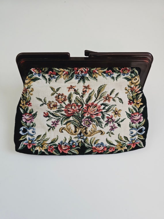 Vintage Floral Tapestry purse handbag 1970s NOS - 