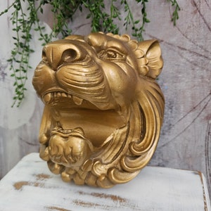 Vintage Large Gold Lions Head wall sconce mid century Hollywood regency