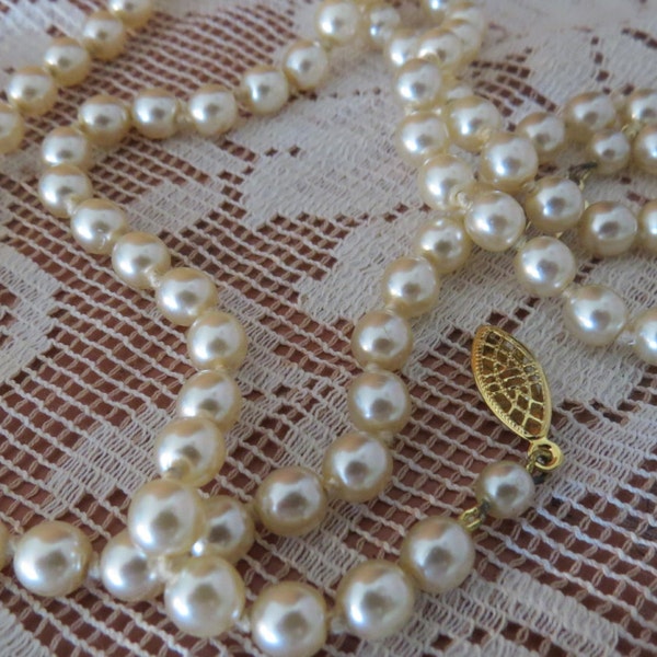 Long Ivory Glass Pearl Necklace - Bridal Jewelry Wedding