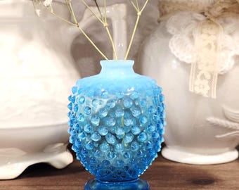 Fenton Blue Opalescent Hobnail Perfume Bottle - Fenton aqua