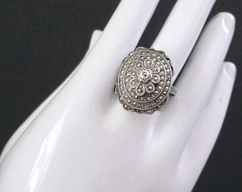 Vintage Art Deco Sterling Silver Marcasite Cocktail Ring Signed Novco - Art Deco Domed Ring size 6  3/4 6.1 grams - Sterling statement Ring