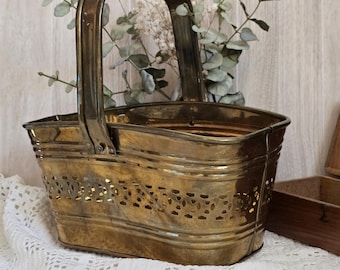 Vintage Brass Basket Planter with patina - Brass flower basket - Fall Decor