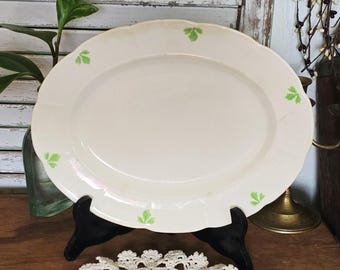 Vintage Ironstone Platter crazing green leaves