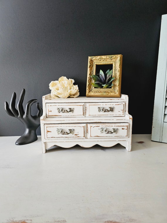 Vintage Painted Shabby Chic Jewelry Box Antique Wh