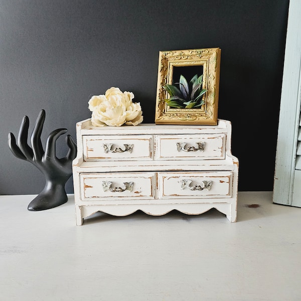 Vintage Painted Shabby Chic Jewelry Box Antique White - Shabby Wood Jewelry Box