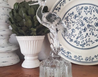 Vintage Cambridge Glass Heron Flower Frog - Art Deco Glass Flower frog - Floral Arrangement Centerpiece