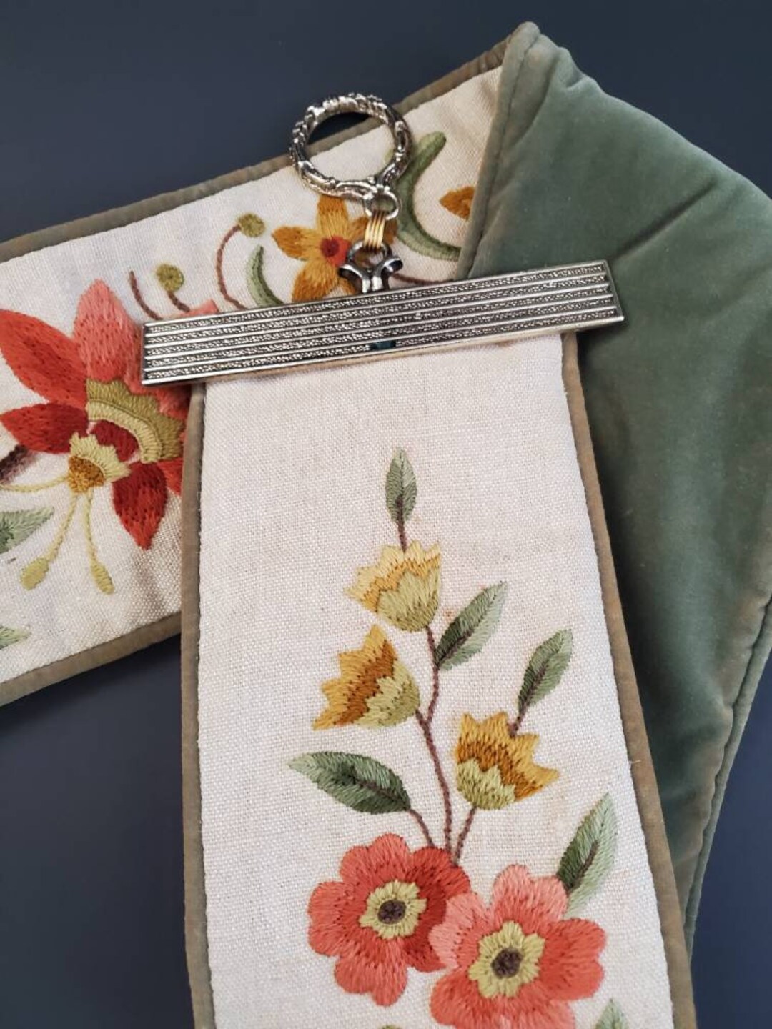 Vintage Floral Tapestry BELL PULL Needlepoint Bell Pull Etsy