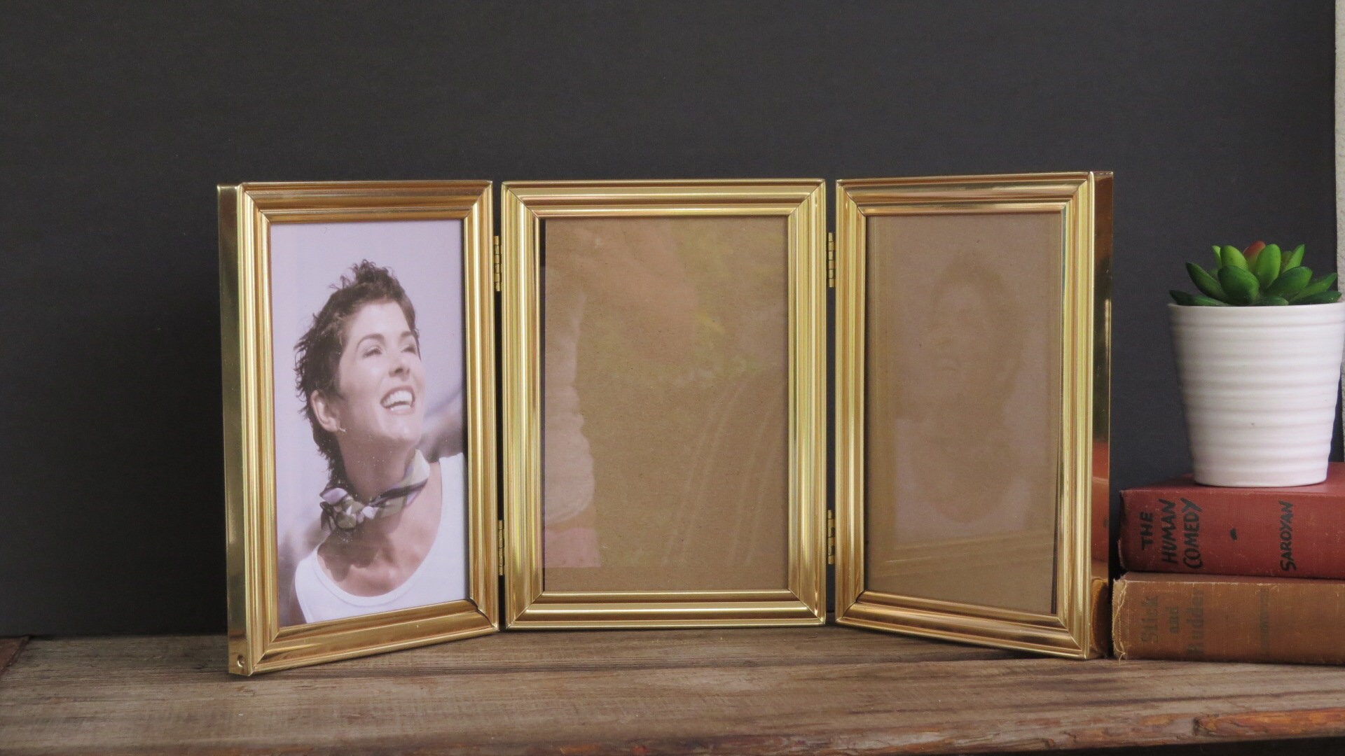 Gold Metal Standing Picture Frame 5x7 Triple folding frame Etsy