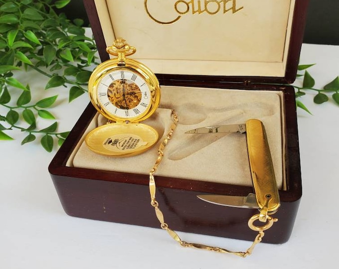 Men's Colibri Gold Pocket Watch and Knife Set Etsy