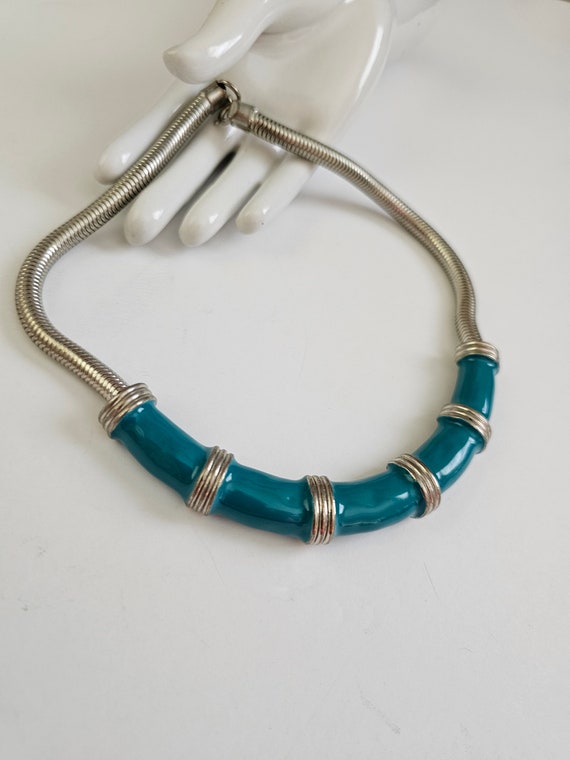 Vintage MIMI Di N Silver Turquoise Necklace Bib -… - image 4