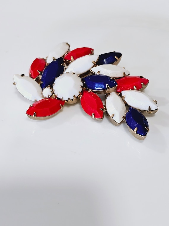 Vintage Milk Glass Red White Blue Brooch Patriotic