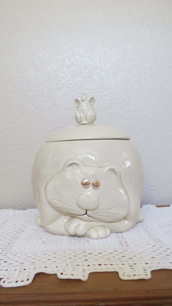 Vintage Fitz and Floyd Fat Cat Mouse Cookie Jar - Whimsical - Etsy