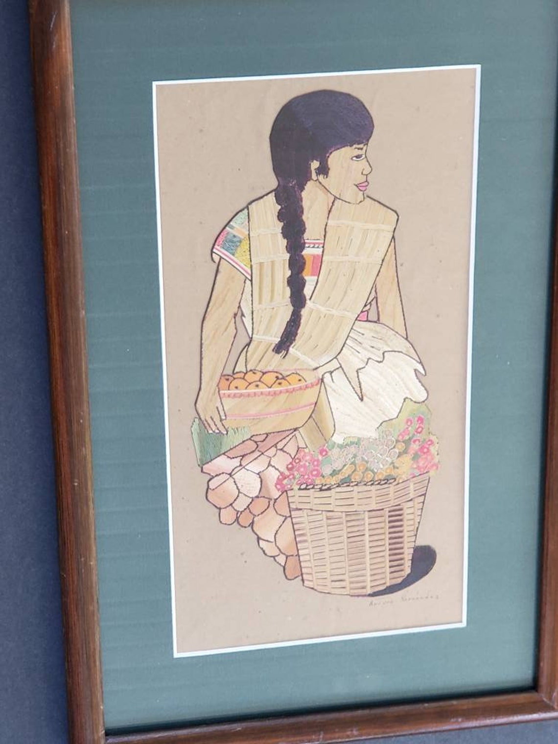 Vintage Mexican Straw Artwork Signed Artist Arturo Hernandez Etsy