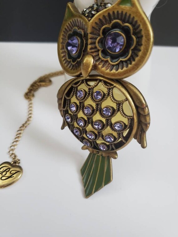 Betsy Johnson Articulated Owl Necklace Purple Rhi… - image 5