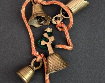 Vintage Brass bells on Rope India Sarna - Hanging brass bells