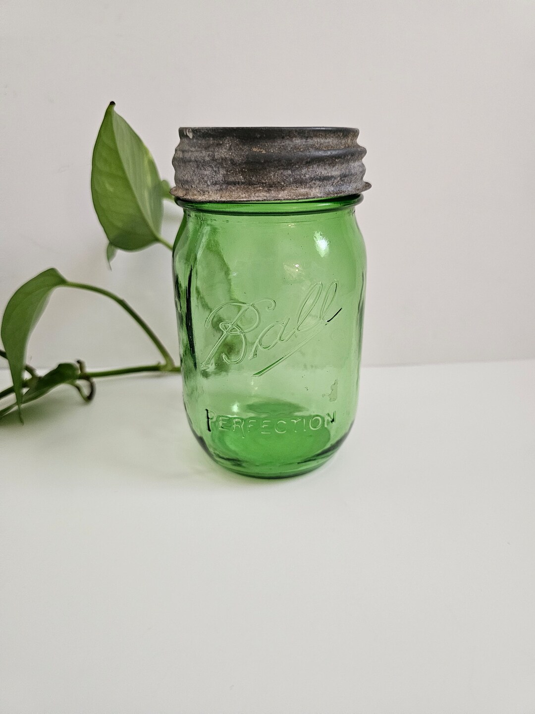 Green Ball Jar With Antique Zinc Lid 100th Year Anniversary Heritage