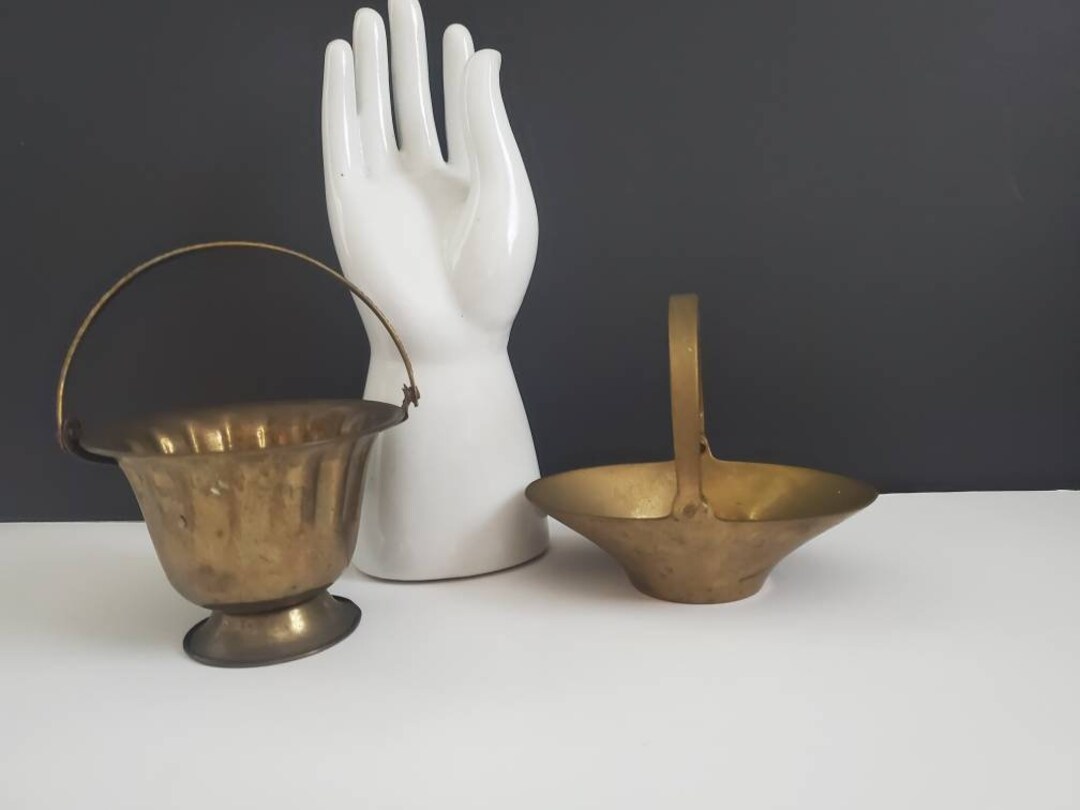 Vintage Set Small Brass Buckets Brass Pails Miniature Small Etsy