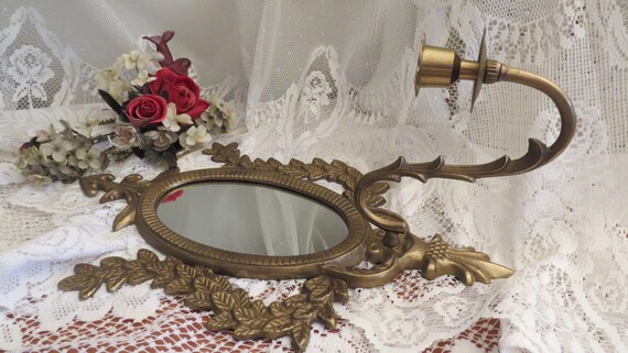 Vintage Gold Brass Wall Mirror Candle Holder Oval Gold Brass Wall Mirror Candle Holder
