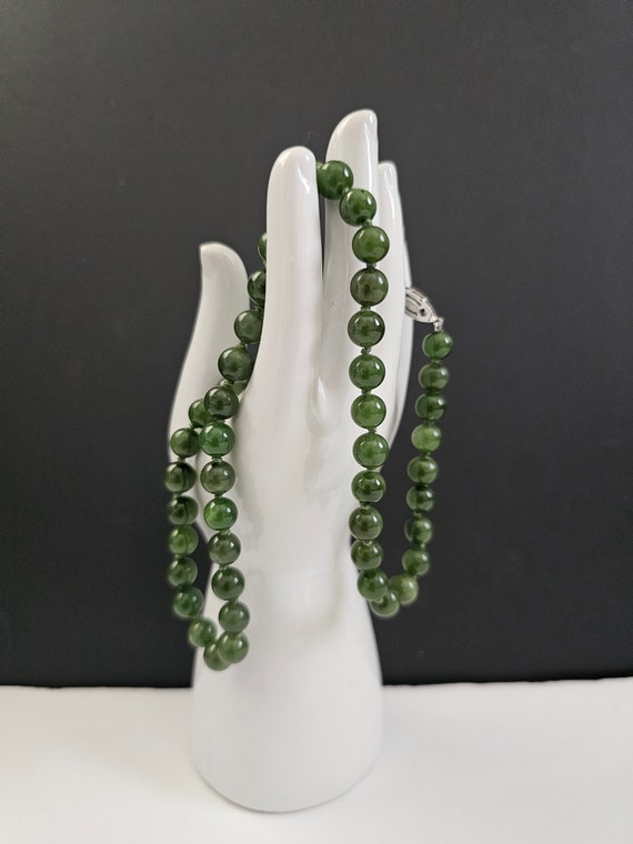 Vintage Chinese Green Jade Necklace Sterling Clasp