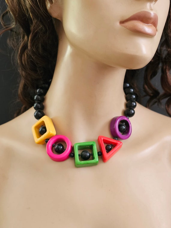 Vintage 80's Mod retro Geometric necklace chunky -