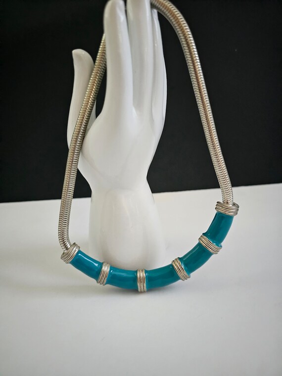 Vintage MIMI Di N Silver Turquoise Necklace Bib -… - image 5
