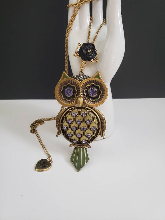 Betsy Johnson Articulated Owl Necklace Purple Rhin