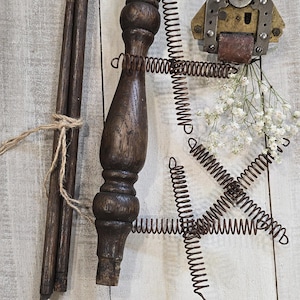 Antique rusty metal salvage wood dowels Lot Primitive home decor - Rustic Vignette - Metal Springs - Crafts