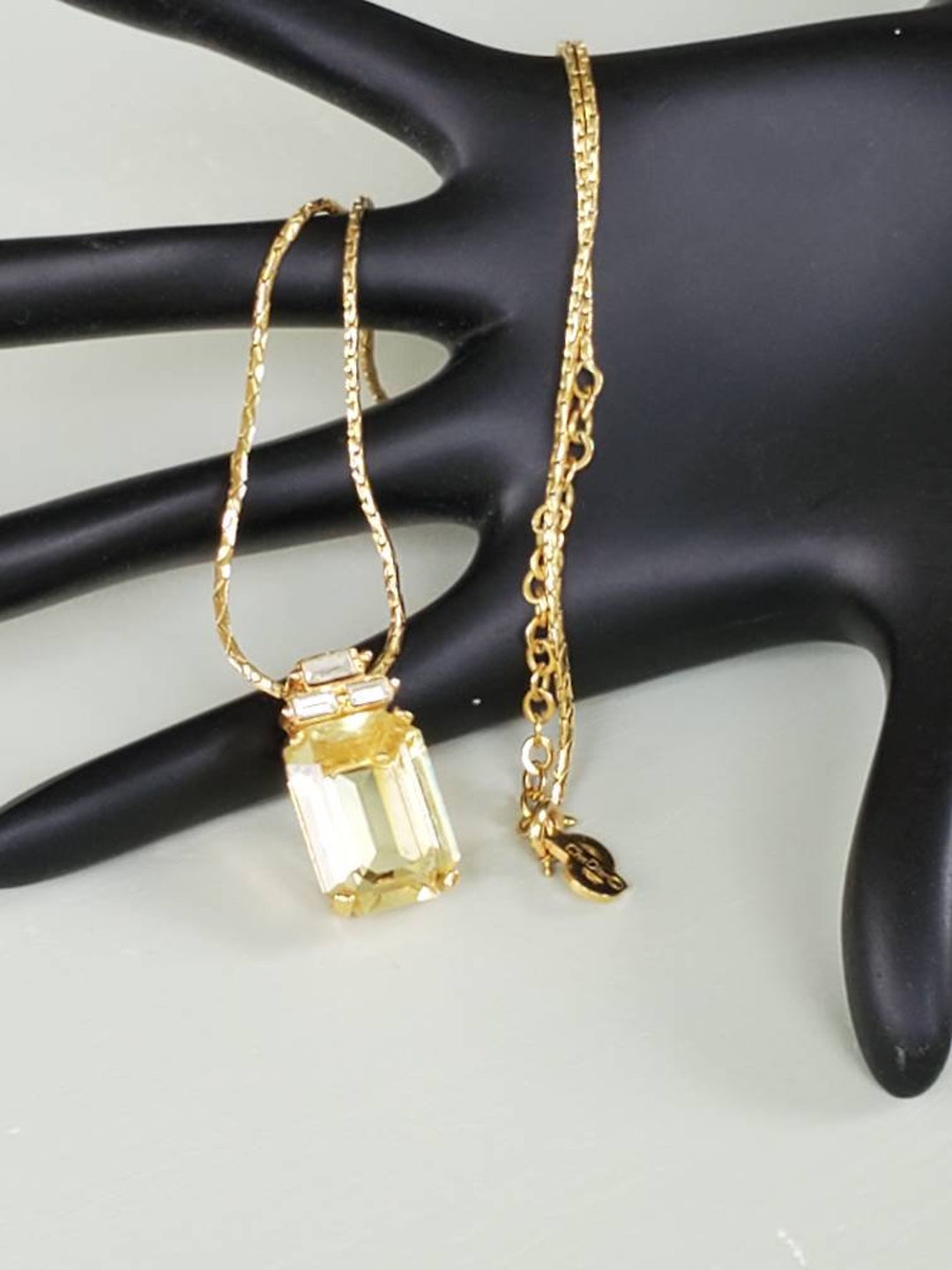 Vintage Christian DIOR Gold Necklace Pendant Emerald Cut Stone Etsy