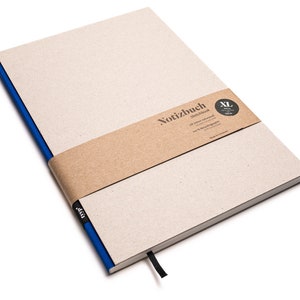 Libreta de diseño grande, hecha a mano, con papel 100 % reciclado "BerlinBook" - Azul / Cartón reciclado