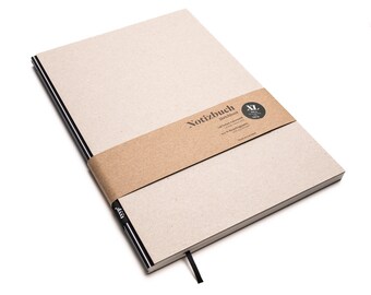 Handmade large design notebook made from 100% recycled paper “BerlinBook” - black and white striped / recycled cardboard