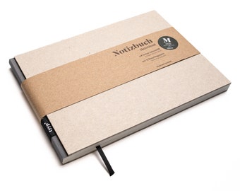 Handmade A5 sketchbook, landscape format, made from 100% recycled paper "BerlinBook" - Carbon Grey / recycled cardboard