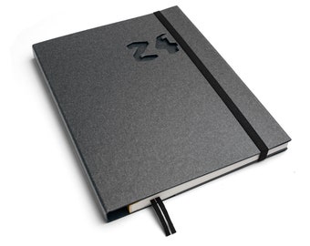 Sustainable book calendar 2024 made of 100% recycled paper “Swiss brochure” - carbon gray