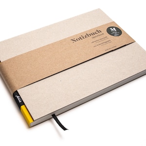 Cuaderno de bocetos hecho a mano, tamaño A5, formato horizontal, fabricado con papel 100 % reciclado "BerlinBook" - Amarillo Taxi / cartón reciclado